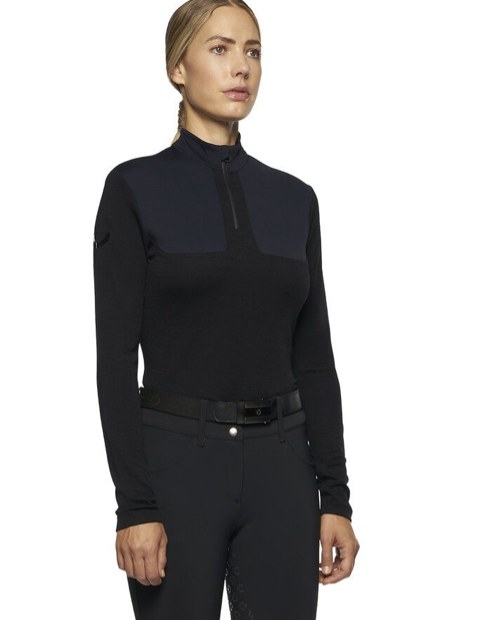 Cavalleria Toscana Tech wool ct laser cut zip ladies L/S training shirt 9999 Black