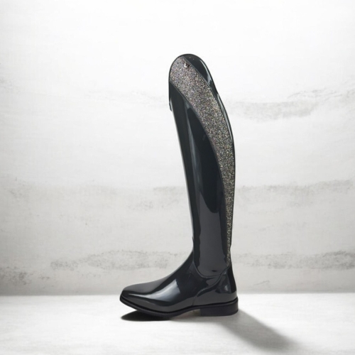 DeNiro Bellini riding boots patent grey, Gali top Swarovski rocks silver