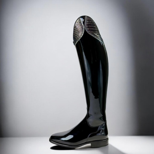 Deniro Bellini riding boots shiny black, Callas top Classic Grigio, Swarovski border